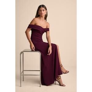 Lulus Plum Off-the-shoulder Maxi Dress Purple - Size XL
